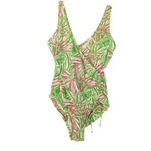 Lilly Pulitzer Green Bean Daisy V Neck Faux Wrap One Piece Swimsuit Sz XS